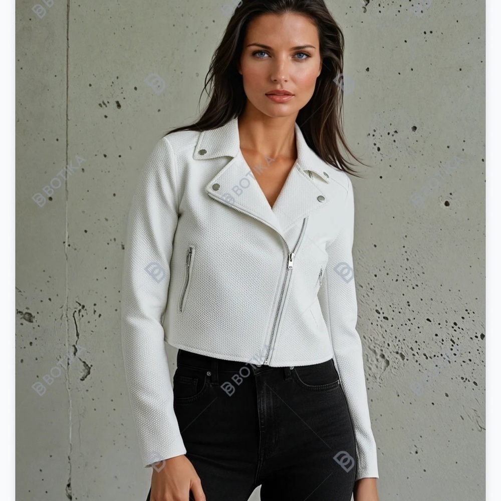 IMNYC Isaac Mizrahi White Jacket Size Small Full Zip Collared Motorcycle Texture